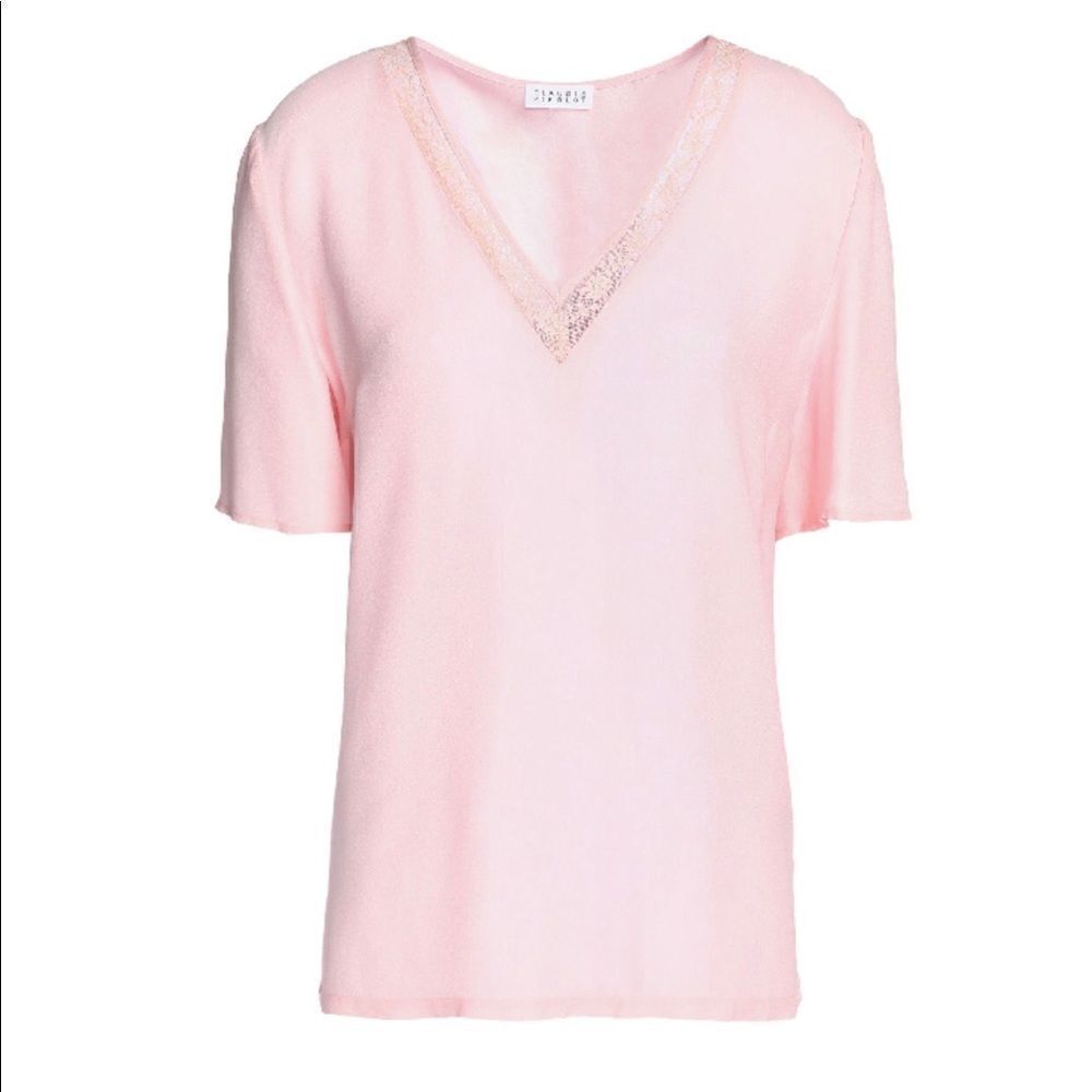 Claudie Pierlot Pink V-neck Lace Detail Blouse 38